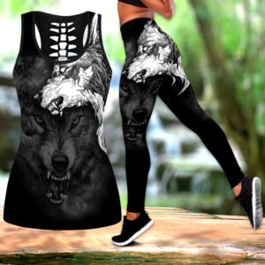 Wolf Hollow Out Tank Top And Leggings TN4