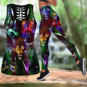 Wolf Hollow Out Tank Top And Leggings TD4