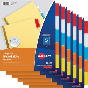 Avery 5-Tab Binder Dividers, Insertable Multicolor Big Tabs, 6 Sets (11109)