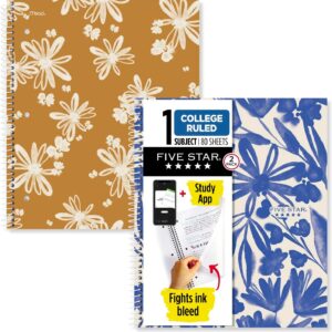 Five Star Spiral Notebooks + Study App, 2 Pack, 1 Subject, College Ruled Paper, 11" x 8-1/2", 80 Sheets, Soft Petals (820331F-ECM)