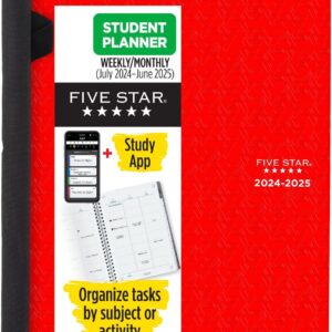 Five Star Planner 2024-2025 Academic, Weekly & Monthly Advance Student Planner + Study App, 8-1/2" x 11", Large, Fire Red (CAW65913)