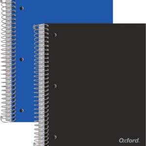 Oxford Spiral Notebooks, 5-Subject, Wide Ruled Paper, Durable Plastic Cover, 200 Sheets, 5 Divider Pockets, 2 Per Pack (10387), Assorted