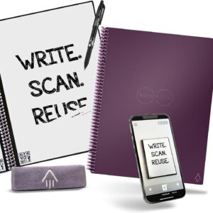 Rocketbook Core Reusable Smart Notebook | Innovative, Eco-Friendly, Digitally Connected Notebook with Cloud Sharing Capabilities | Lined, 8.5" x 11", 32 Pg, Plum, with Pen, Cloth, and App Included