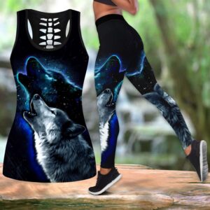 Wolf Hollow Out Tank Top And Leggings VN1