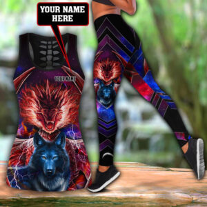 Wolf Hollow Out Tank Top And Leggings VN11C