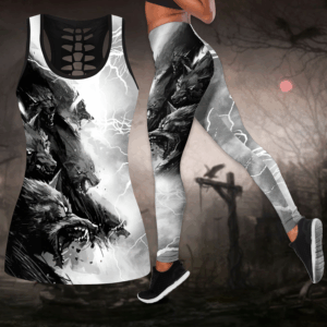 Wolf Hollow Out Tank Top And Leggings TD1