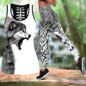 Wolf Hollow Out Tank Top And Leggings VN4