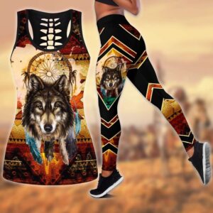 Wolf Hollow Out Tank Top And Leggings TH2